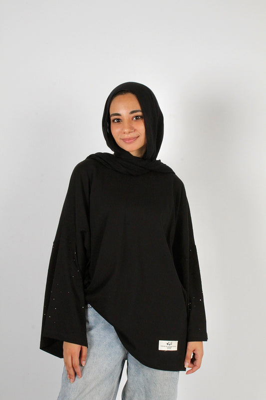 BLACK BLING TEE - wide sleeve